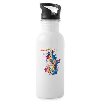 Saxophon Graffiti - Trinkflasche mit integriertem Trinkhalm - Weiß - Rechts