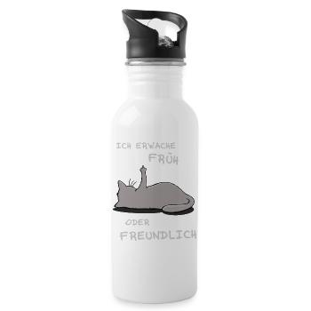 Ich erwache früh oder freundlich - Trinkflasche mit integriertem Trinkhalm - Weiß - Rechts