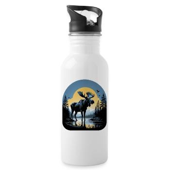 Elch See Natur Skandinavien Wild Wald Schweden - Trinkflasche mit integriertem Trinkhalm - Weiß - Rechts