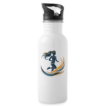 Grafik Läuferin - Trinkflasche mit integriertem Trinkhalm - Weiß - Rechts