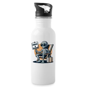 Alien "Sirius B" Hitchhiker's Guide Cartoon Illustration - Water bottle with straw - white - Right