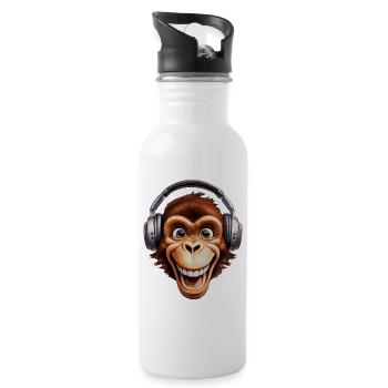 Humorvolles Shirt mit Cartoon-Affenmotiv - Trinkflasche mit integriertem Trinkhalm - Weiß - Rechts