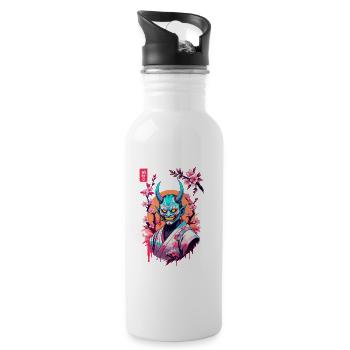 Oni Samurai Vaporwave Aesthetic Japan Culture - Water bottle with straw - white - Right