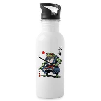 Samurai Frosch Vintage Ukiyo-e Stil Kunstwerk - Trinkflasche mit integriertem Trinkhalm - Weiß - Rechts