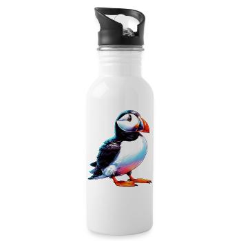 Papageitaucher - Trinkflasche mit integriertem Trinkhalm - Weiß - Rechts