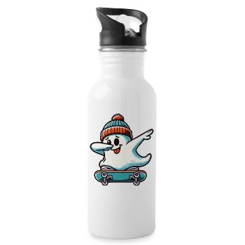 Skateboaring Dabbing Ghost Skateboard Dab - Water bottle with straw - white - Right