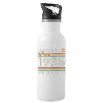 1935 Vintage Retro Birthday Gift - Water bottle with straw - white - Right