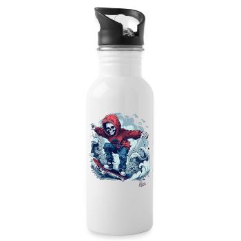 Cool skater skeleton skateboarding in the sky - Water bottle with straw - white - Right