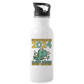 1st Grade Schoolchild Back to School Dino School Enrollment - Water bottle with straw - white - Right