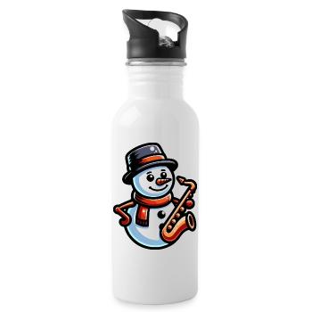 Un bonhomme de neige joue du saxophone - Gourde avec paille intégrée - blanc - Droite