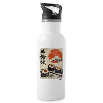 Mount Fuji und köstliches Sushi - Trinkflasche mit integriertem Trinkhalm - Weiß - Rechts