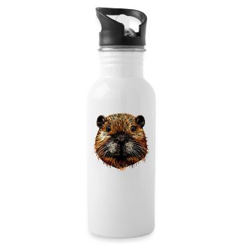 Biber Motiv Biberflüsterer Nagetiere Süßer Biber - Trinkflasche mit integriertem Trinkhalm - Weiß - Rechts