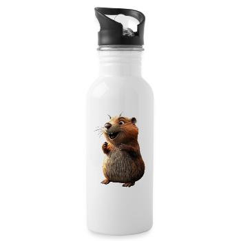 Biber Motiv Biberflüsterer Nagetiere Süßer Biber - Trinkflasche mit integriertem Trinkhalm - Weiß - Rechts