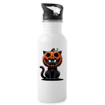 Cute Black Cat Halloween Design Pumpkin Costume - Water bottle with straw - white - Right