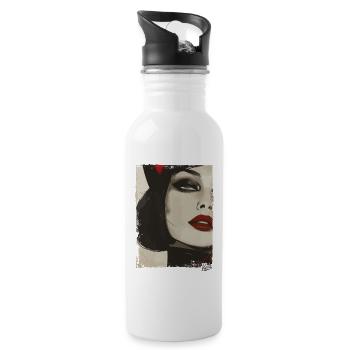 Vintage cat girl in black suit - Water bottle with straw - white - Right