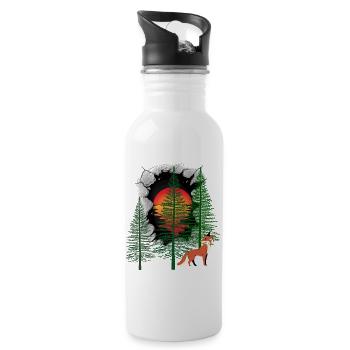 Forest Dwellers Fox Foxes Sunset Fairy Tale - Water bottle with straw - white - Right