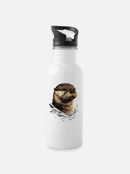Loutre Loutre de mer Loutre Loutre Martre amour Loutre mignonne - Gourde avec paille intégrée - blanc