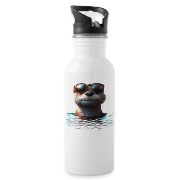 Loutre Loutre de mer Loutre Loutre Martre amour Loutre mignonne - Gourde avec paille intégrée - blanc - Droite