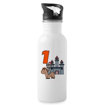 1 Jahr alt - Einschulung - Ritter Motiv - Trinkflasche mit integriertem Trinkhalm - Weiß - Rechts