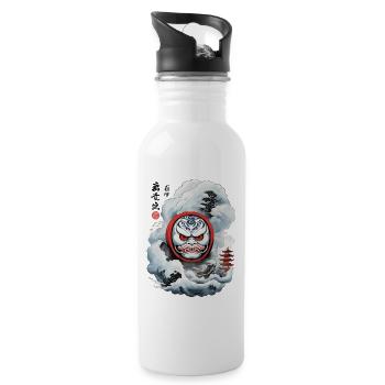 Japanischer Daruma Aesthetic Yokai Streetwear - Trinkflasche mit integriertem Trinkhalm - Weiß - Rechts