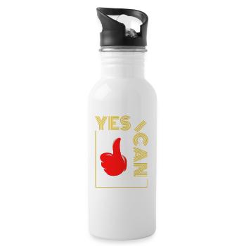 ja ich kann das - Optimismus ist mein Können - Trinkflasche mit integriertem Trinkhalm - Weiß - Rechts