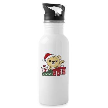 Leopard Weihnachten Geschenk Winter Tiere Leopard - Trinkflasche mit integriertem Trinkhalm - Weiß - Rechts