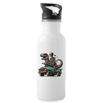 Dinosaur on Monster Truck Motorsport Lover - Water bottle with straw - white - Right