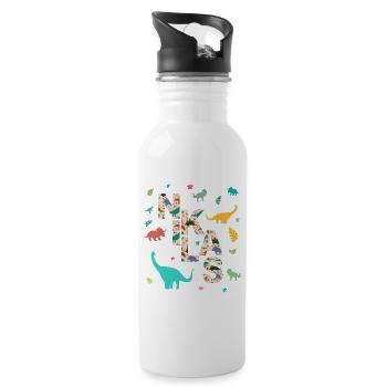 NIKLAS - Schöner Jungen Name mit Dinosaurier - Trinkflasche mit integriertem Trinkhalm - Weiß - Rechts