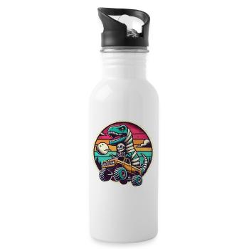 Dino Mit Skelett Dinosaurier Auf Monstertruck - Trinkflasche mit integriertem Trinkhalm - Weiß - Rechts