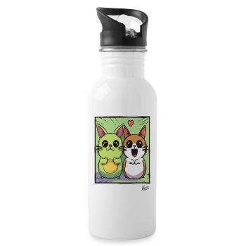 Lustige, liebenswerte Katzen-Freunde - Trinkflasche mit integriertem Trinkhalm - Weiß - Rechts