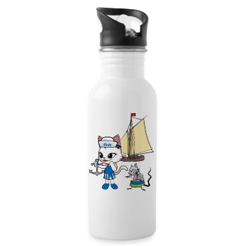 maritim Katze Ratte Seemänner Moin Kinder - Trinkflasche mit integriertem Trinkhalm - Weiß - Rechts