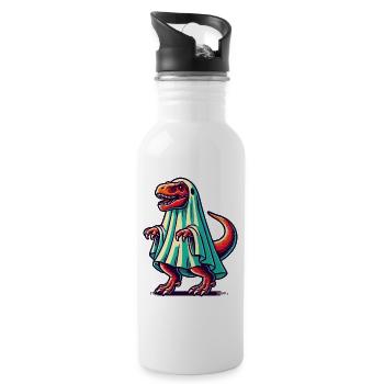 Cute Dinosaur Ghost Funny T-Rex - Water bottle with straw - white - Right