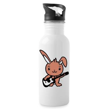 Rabbit Bunny Plays Cute Guitar Music Guitarist - Water bottle with straw - white - Right