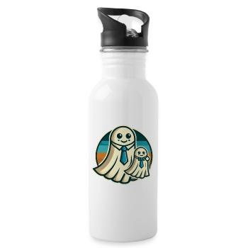 Papa Gespenst Vater Mit Sohn Lustiges Halloween - Trinkflasche mit integriertem Trinkhalm - Weiß - Rechts