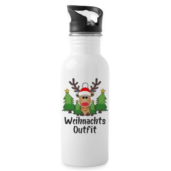 Rentier Weihnachtsoutfit Tannenbäume Weihnachten - Trinkflasche mit integriertem Trinkhalm - Weiß - Rechts