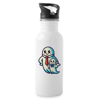 papa fantôme père avec son fils drôle halloween - Gourde avec paille intégrée - blanc - Droite