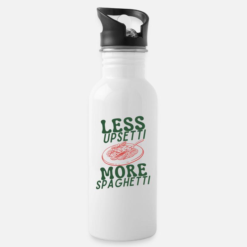 Less Upsetti More Spaghetti - Trinkflasche mit integriertem Trinkhalm - Weiß