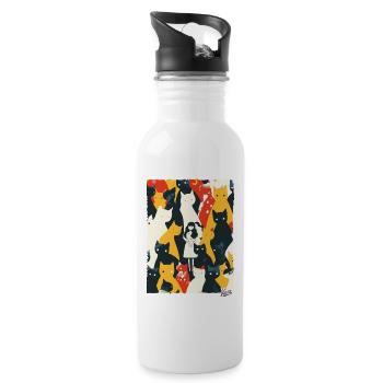 Abstrakte Kunst der Dame mit Katzen - Trinkflasche mit integriertem Trinkhalm - Weiß - Rechts