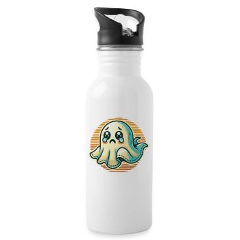 Sad Ghost Funny Ghost Design - Water bottle with straw - white - Right