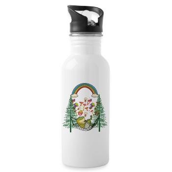 Frosch Frösche Natur Pilze Oktober Herbst Kröte - Trinkflasche mit integriertem Trinkhalm - Weiß - Rechts
