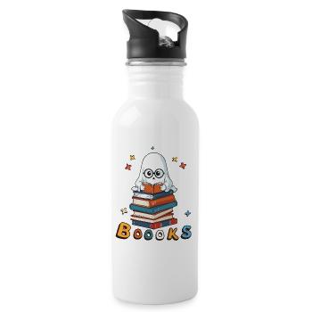 Cute Funny Book Lover Ghost - Water bottle with straw - white - Right