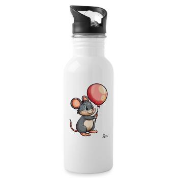 Cute Mouse with Balloon - Water bottle with straw - white - Right