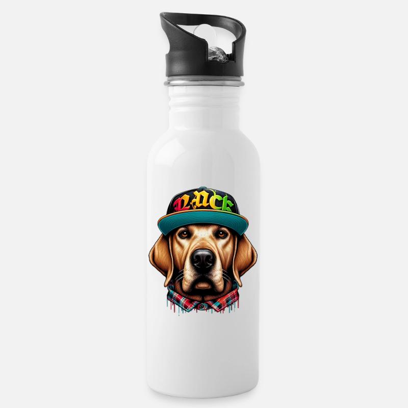 Hund - Trinkflasche mit integriertem Trinkhalm - Weiß