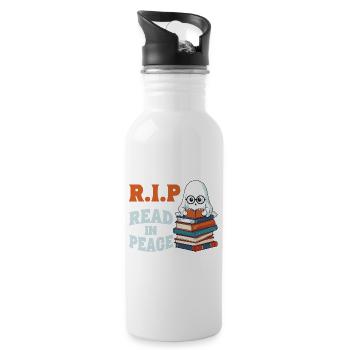 Niedliches Buchliebhaber Gespenst Lustiges Spruch - Trinkflasche mit integriertem Trinkhalm - Weiß - Rechts