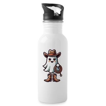 Cowboy Ghost Funny Halloween Design - Water bottle with straw - white - Right
