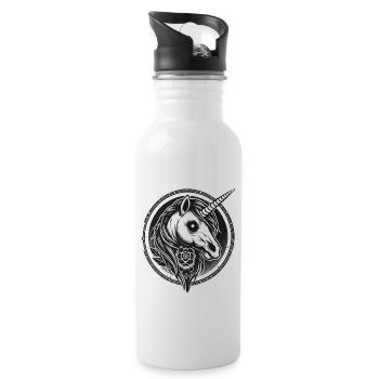 Creepy Gothic Unicorn Aesthetic Goth Design - Water bottle with straw - white - Right