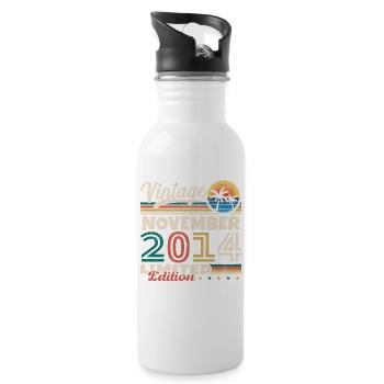 November 2014 Vintage Retro Geburtstagsgeschenk - Trinkflasche mit integriertem Trinkhalm - Weiß - Rechts