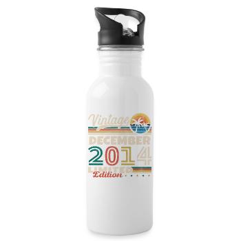 December 2014 Vintage Retro Birthday Gift - Water bottle with straw - white - Right