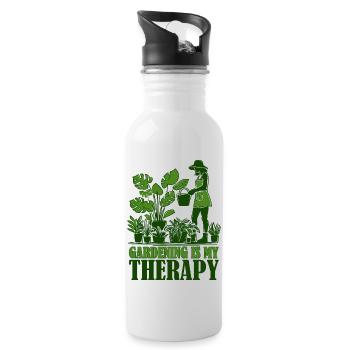 Gartenarbeit ist meine Therapie - Trinkflasche mit integriertem Trinkhalm - Weiß - Rechts