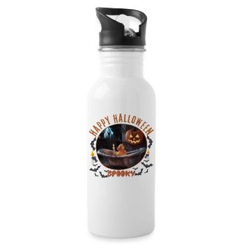 Spooky Halloween Bath Scene - Water bottle with straw - white - Right